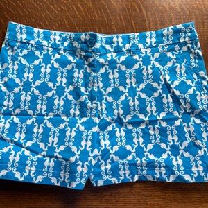 Crown & Ivy Turquoise & White Seahorse Design Shorts size 14 Excellent Condition